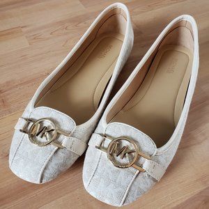 Michael Kors Lillie Signature-Print Canvas Flats (Natural)